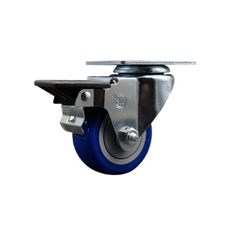 Service Caster 3'' Blue Poly Wheel Swivel Top Plate Caster Posi Brake SCC-20S314-PPUB-BLUE-PLB